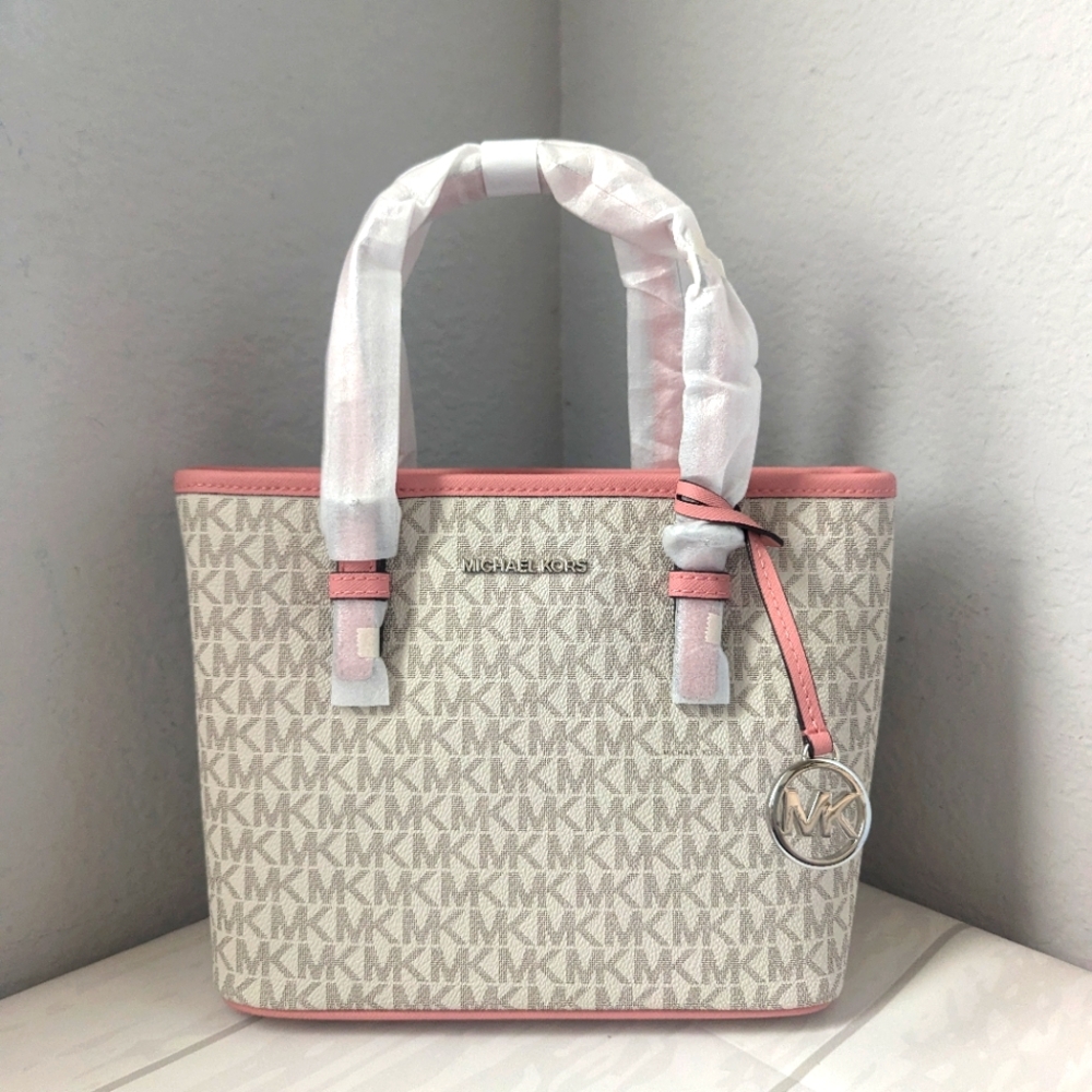 NWT Michael Kors Jet Set Travel Extra-Small Logo Top-Zip Tote Bag Primrose Multi